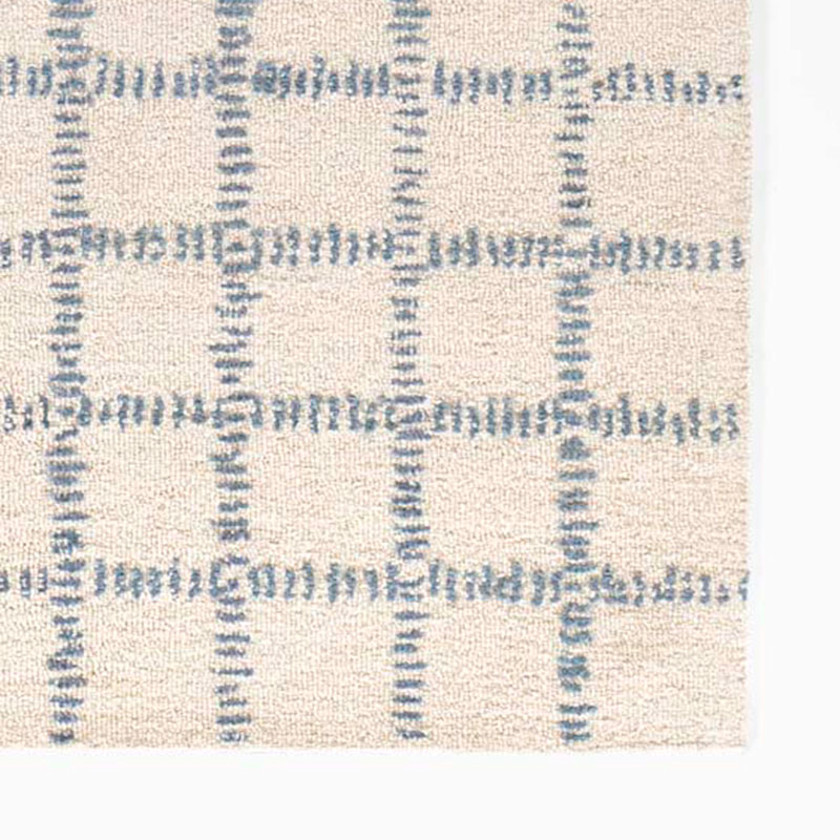 Block Hand Tufted Wool Rug,Ivory/Slate Blue