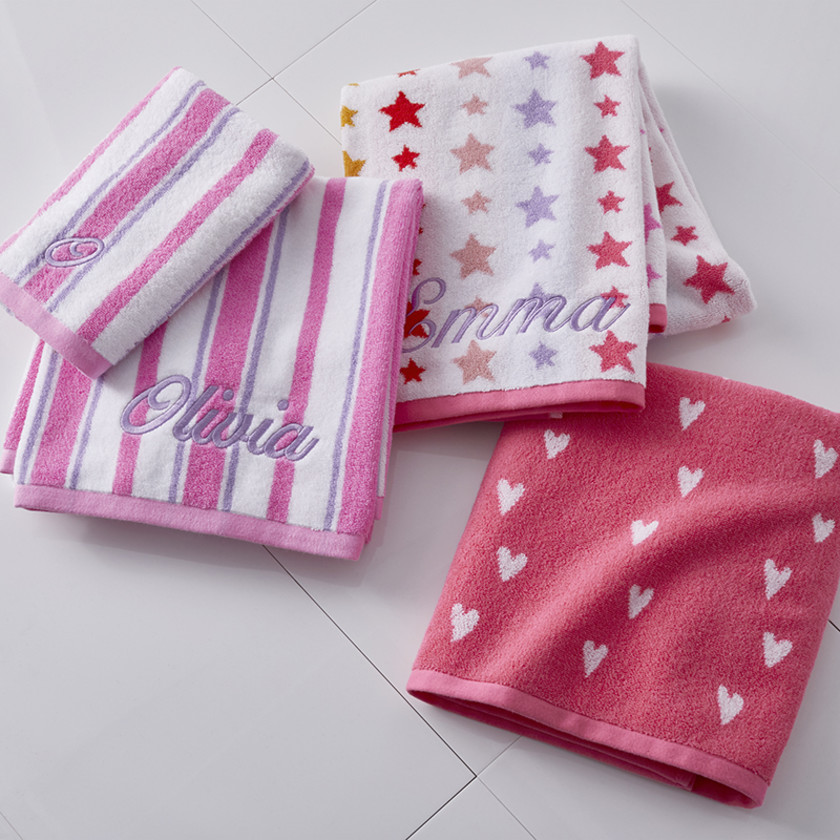 Star Cotton Washcloths, Set of 2 - Pink Hearts,Pink Hearts