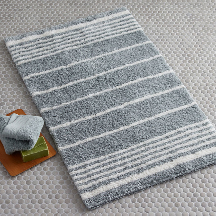 Plush Spa Stripe Bath Rug - Dark Seaspray, 17 in. x 24 in.,Dark Seaspray