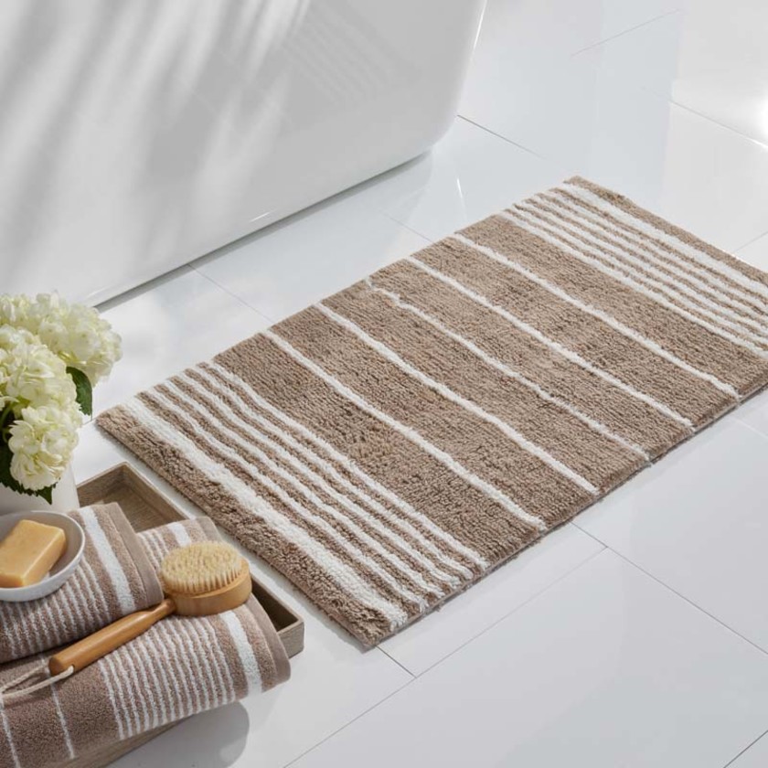 Plush Spa Stripe Bath Rug - Dark Mocha, 17 in. x 24 in.,Dark Mocha