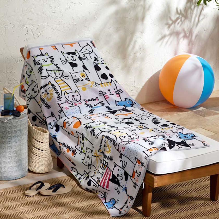 Cotton Terry Beach Towel - Cats,Cats