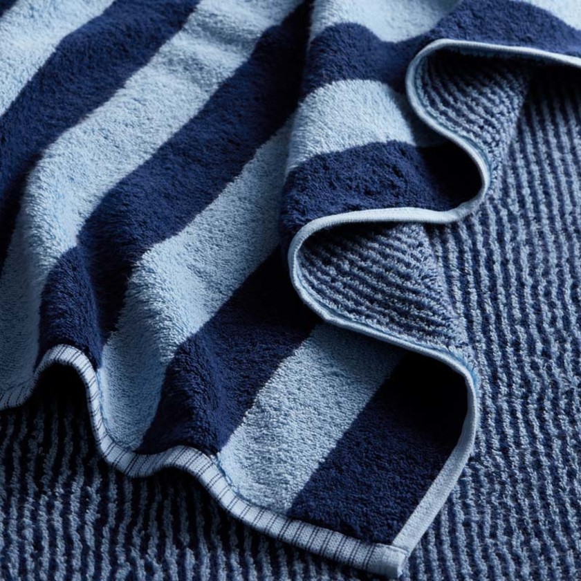Reversible Stripe Turkish Cotton Hand Towel - Dark Navy,Dark Navy