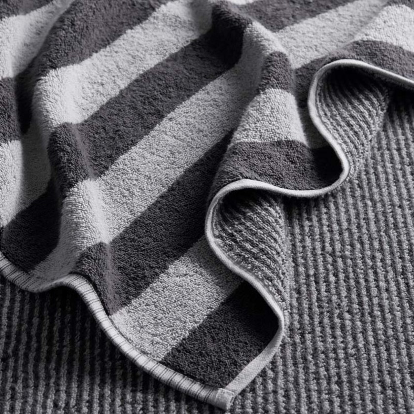 Reversible Stripe Turkish Cotton Hand Towel - Dark Pewter,Dark Pewter
