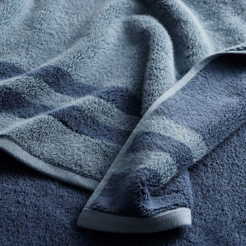 Mirage Aegean Cotton Reversible Stripe Hand Towel - Smoky Blue,Smoky Blue