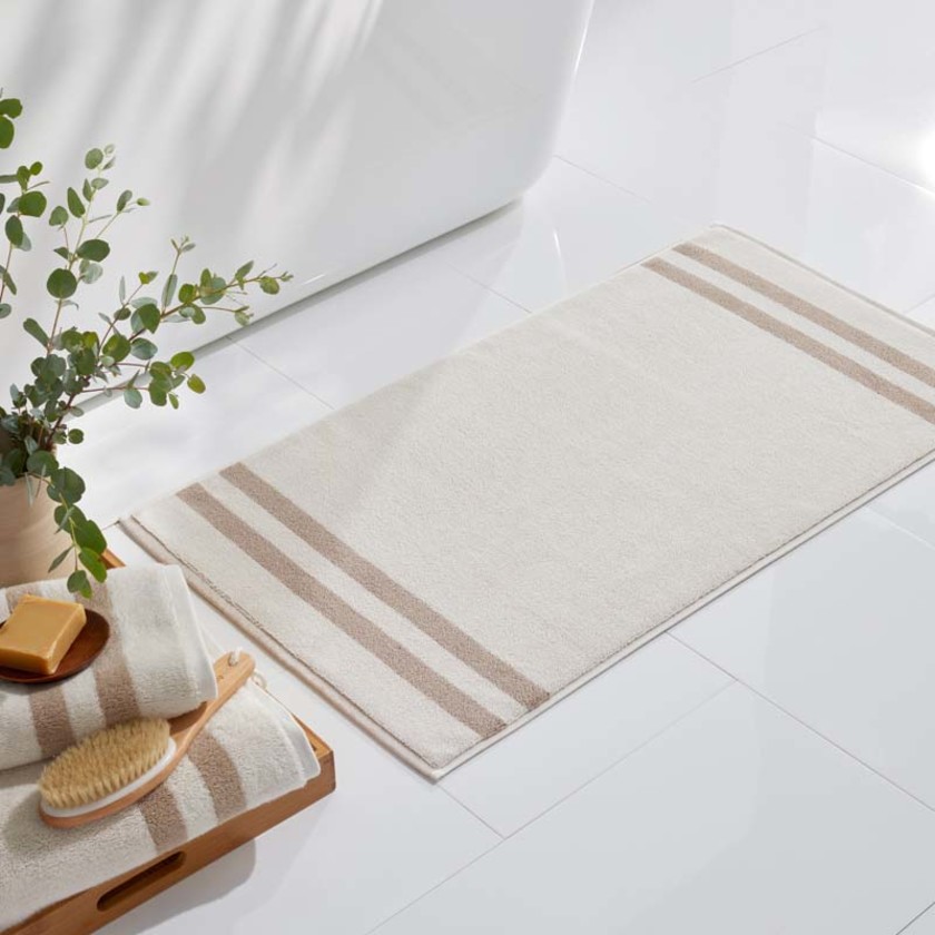 Mirage Aegean Cotton Reversible Stripe Bath Mat - Ecru, 20 in. x 36 in.,Ecru