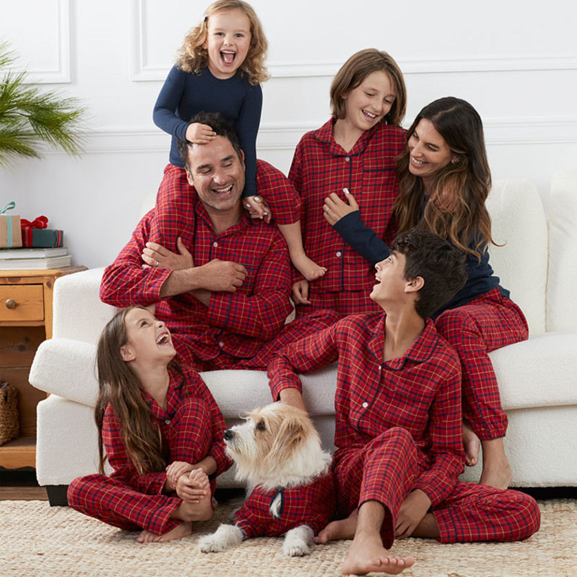 Family Flannel Pet Pajamas - Red Plaid, S,Red Plaid
