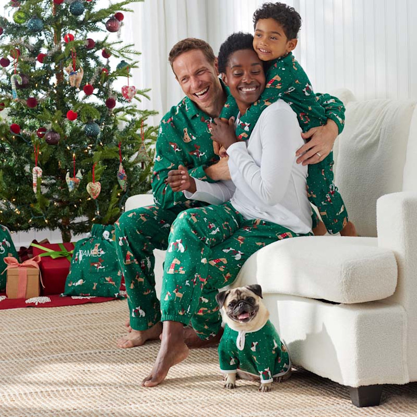 Family Flannel Men's Button-Down Pajama Set - Holiday Pups, XXXL,Holiday Pups