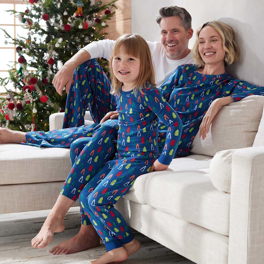 Family Printed Peruvian Cotton Women's Pajama Set - Holiday Trees, XXL,Holiday Trees