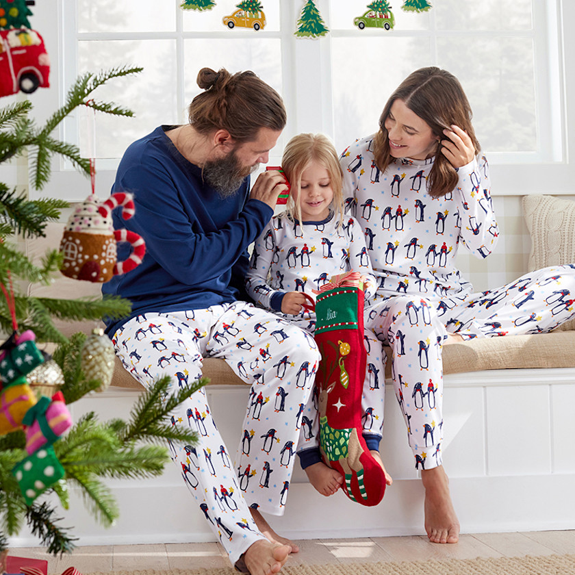 Family Printed Peruvian Cotton Men's Pajama Set,Joyful Penguins