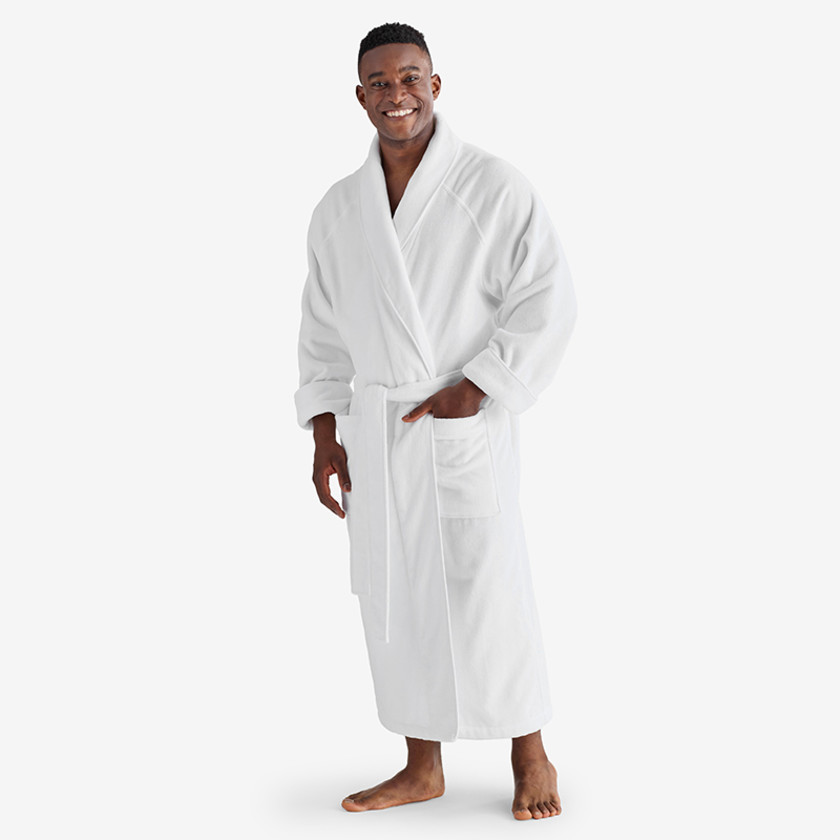 Velour Terry Men’s Robe - White, XXL,White