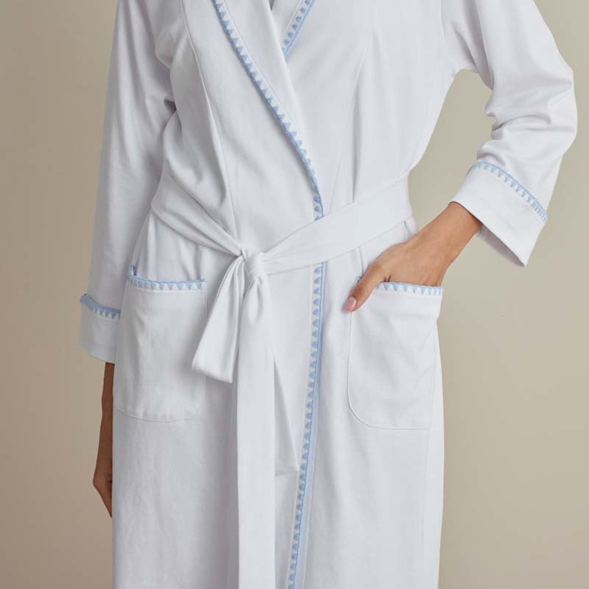 Peruvian Cotton Embroidered Women's Robe - Light Blue, XS,Light Blue