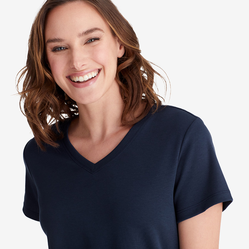 Pima Cotton Women's Cropped Pajama Set - Navy, M,Navy