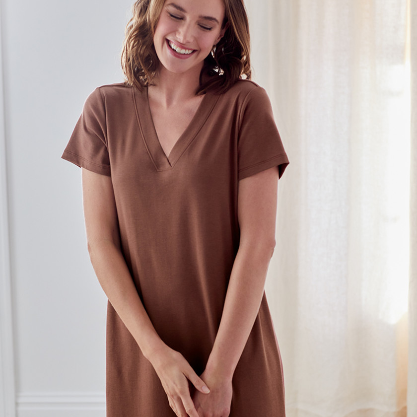 Pima Cotton Nightshirt - Cognac, XS,Cognac