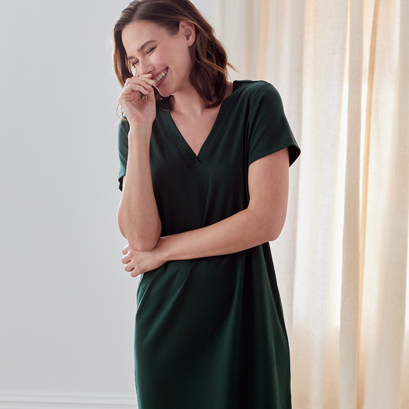 Pima Cotton Nightshirt - Evergreen, XS,Evergreen
