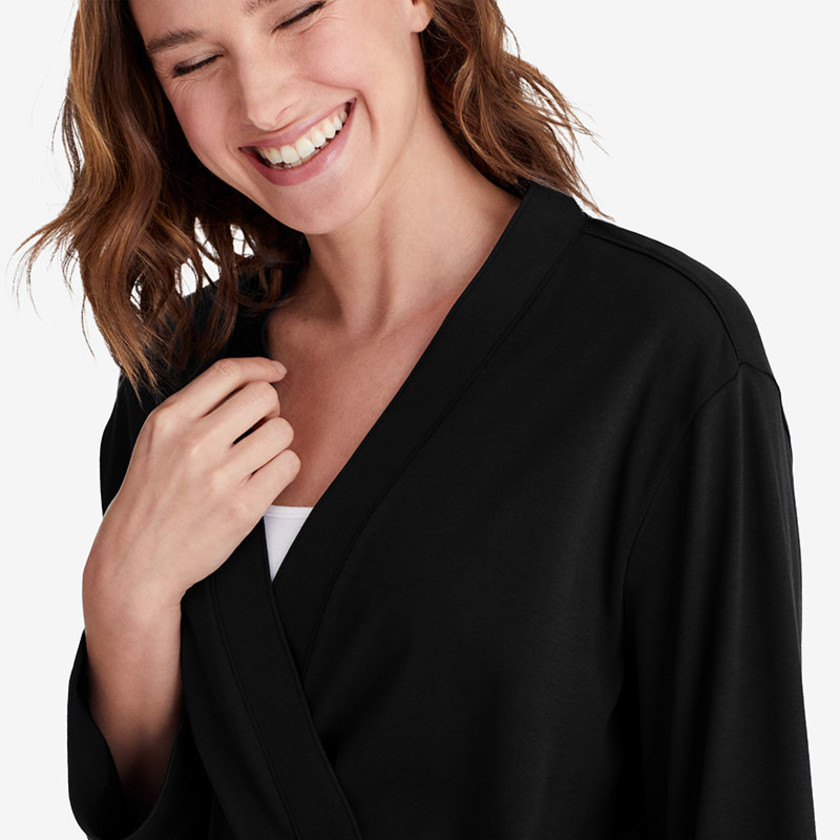 Pima Cotton Kimono Robe - Black, S