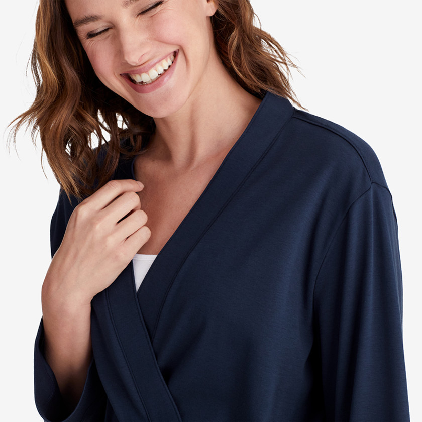 Pima Cotton Kimono Robe - Navy, XXL,Navy