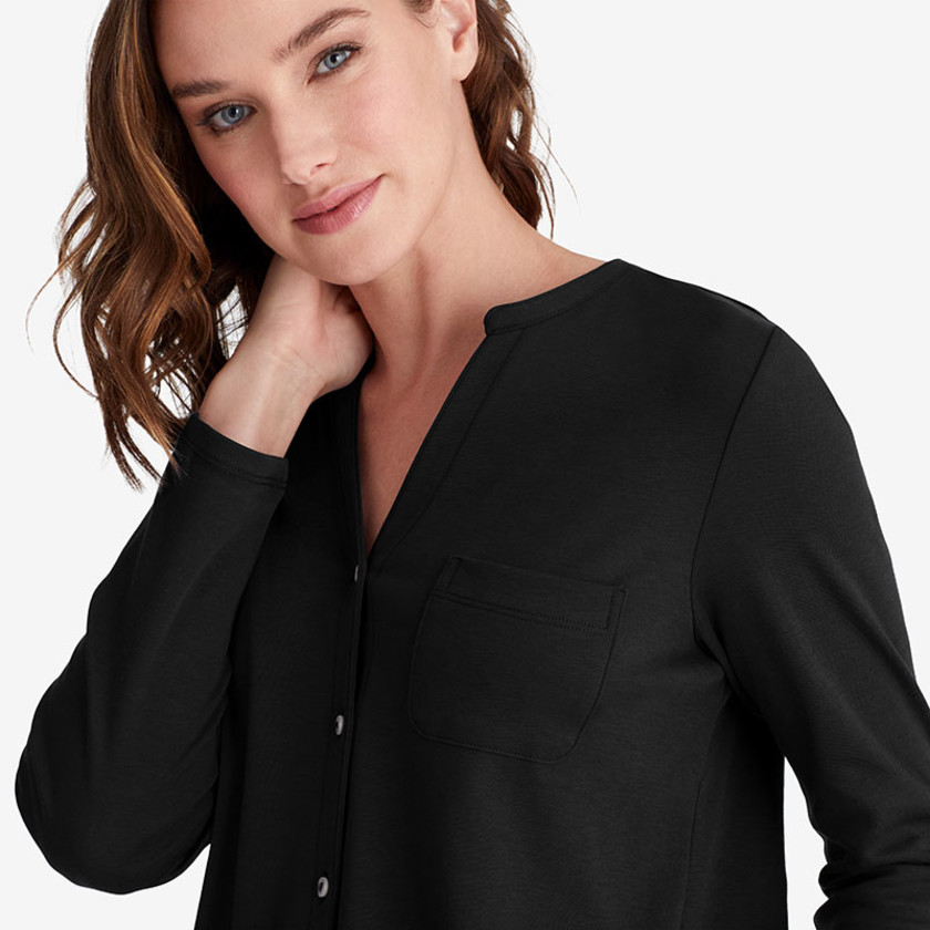 Pima Cotton Button-Down Pajama Set - Black, L,Black