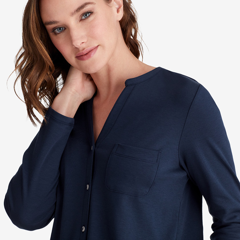 Pima Cotton Button-Down Pajama Set - Navy, XXL,Navy