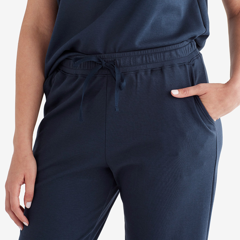 Pima Cotton Tapered Pants - Navy, S,Navy