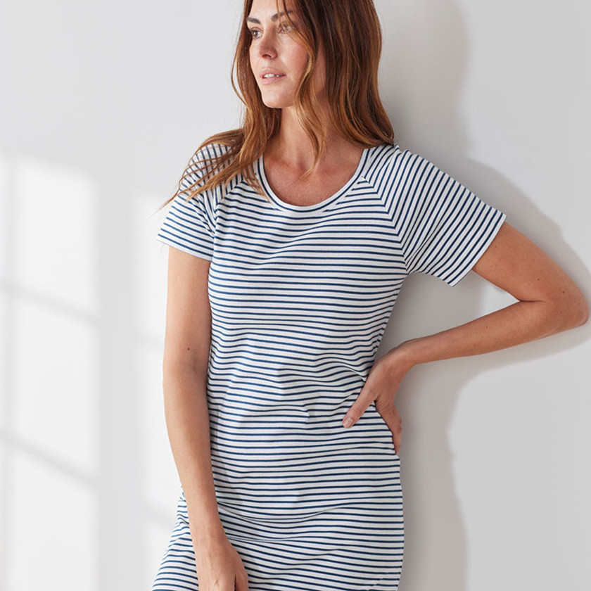 Yarn-Dyed Stripe Pima Cotton Women's Nightshirt - Navy/White, XXL,Navy/White
