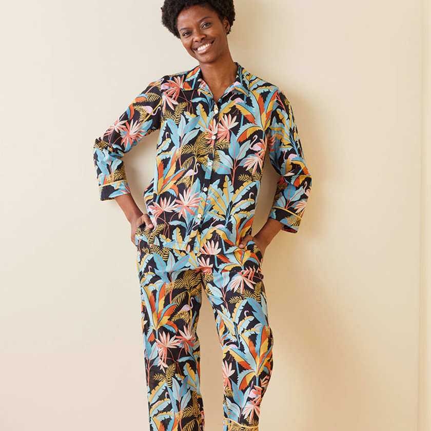 Printed Voile Women's Pajama Set - Flamingo Palm, XS