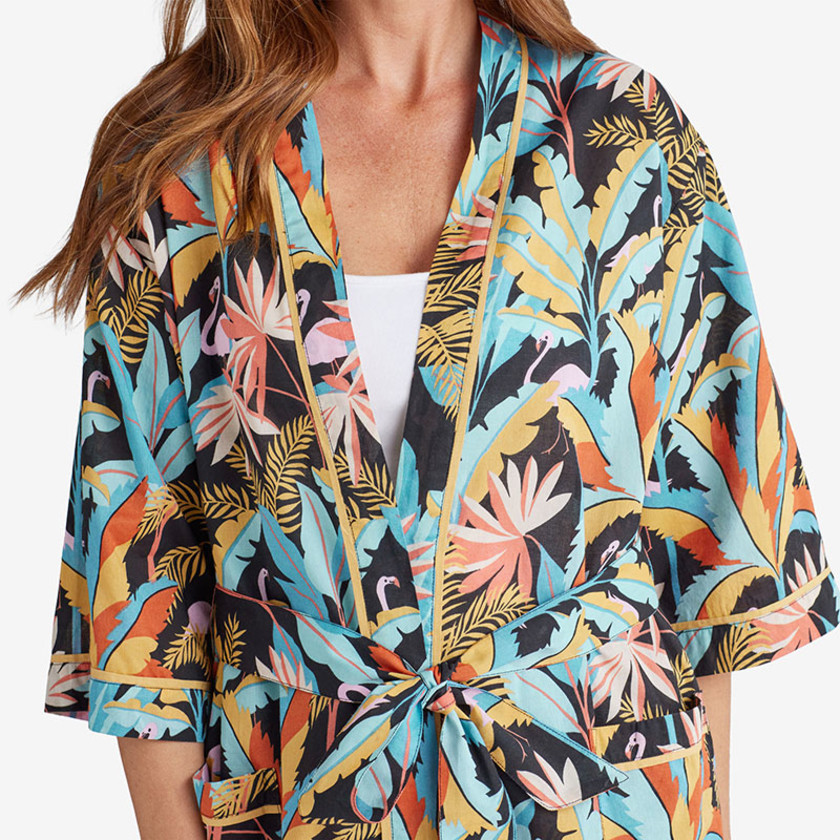 Printed Voile Women's Kimono Robe - Flamingo Palm, XL/XXL