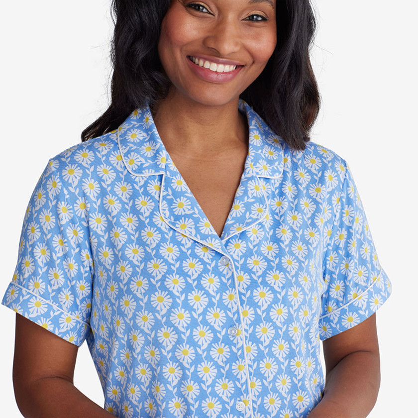 TENCEL™ Modal Jersey Knit Short-Sleeve Shorts Set - Blue Daisy, XL,Blue Daisy