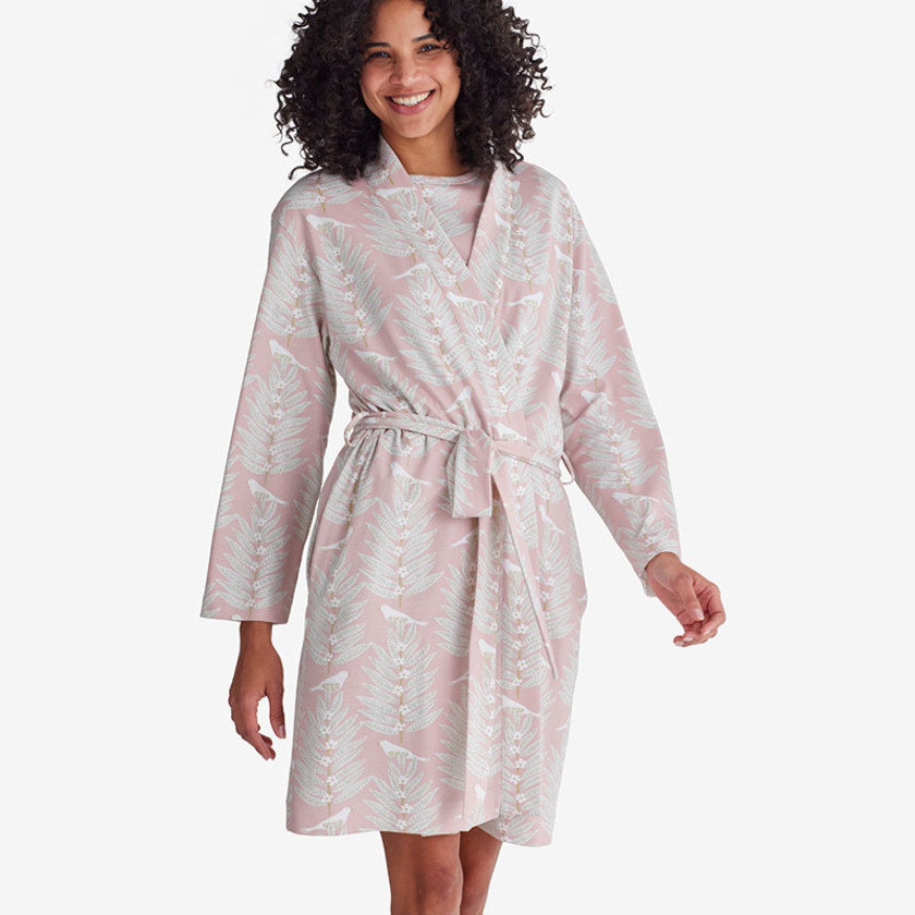 Printed Pima Cotton Kimono Robe