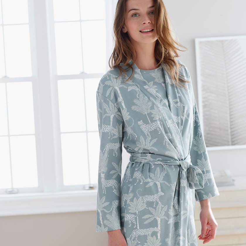 Printed Pima Cotton Kimono Robe - Azumi, XS