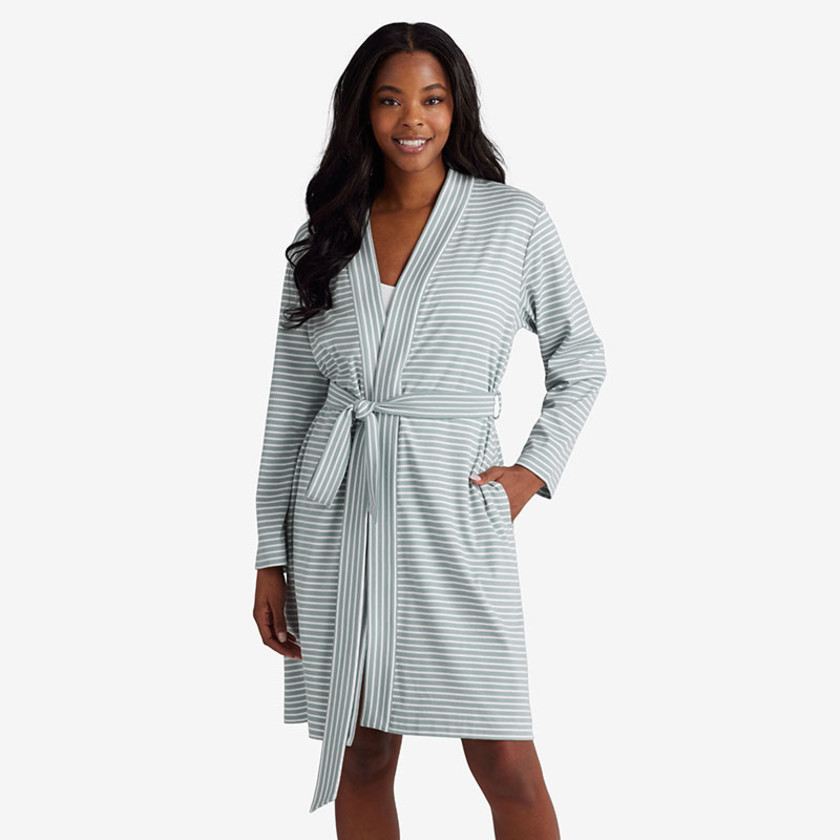 Yarn-Dyed Stripe Pima Cotton Women's Kimono Robe
