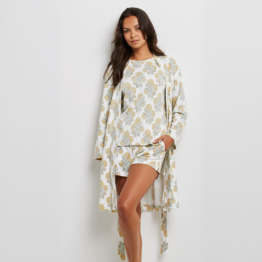 Printed Pima Cotton Shorts Set - Marigold, S,Marigold