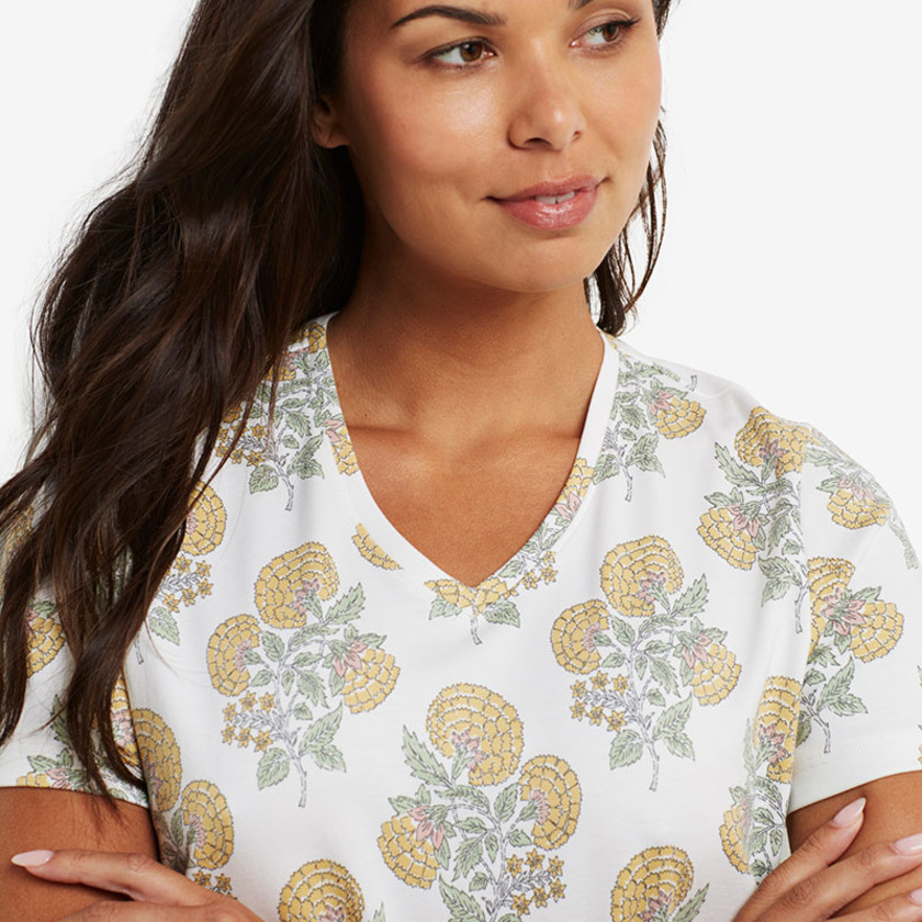 Printed Pima Cotton Nightshirt - Marigold, XS,Marigold