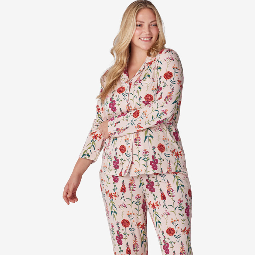 TENCEL™ Modal Jersey Knit Long-Sleeve Button-Down PJ Pants Set