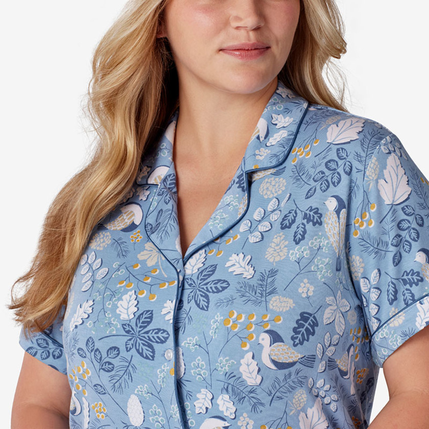 TENCEL™ Modal Jersey Knit Short-Sleeve Shorts Set - Autumn Birds, L,Autumn Birds