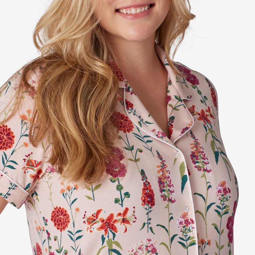 TENCEL™ Modal Jersey Knit Short-Sleeve Shorts Set - Floral Garden, M,Floral Garden