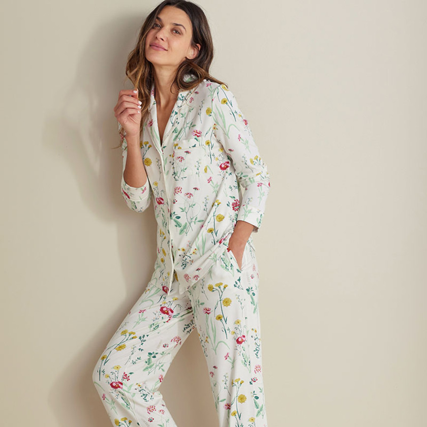 TENCEL™ Modal Jersey Knit Long-Sleeve Button-Down PJ Pants Set
