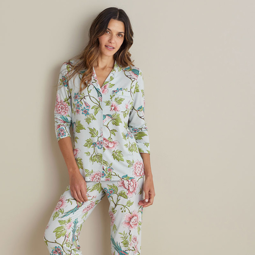 TENCEL™ Modal Jersey Knit Long-Sleeve Button-Down PJ Pants Set
