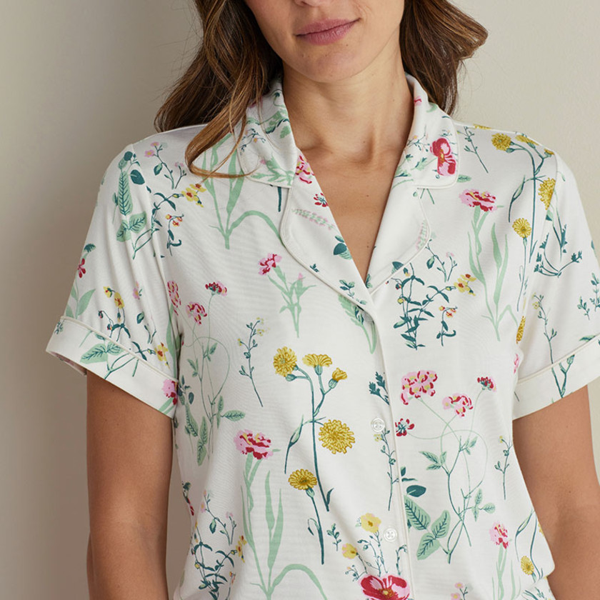 TENCEL™ Modal Jersey Knit Short-Sleeve Shorts Set - Botanical Floral, XXL,Botanical Floral
