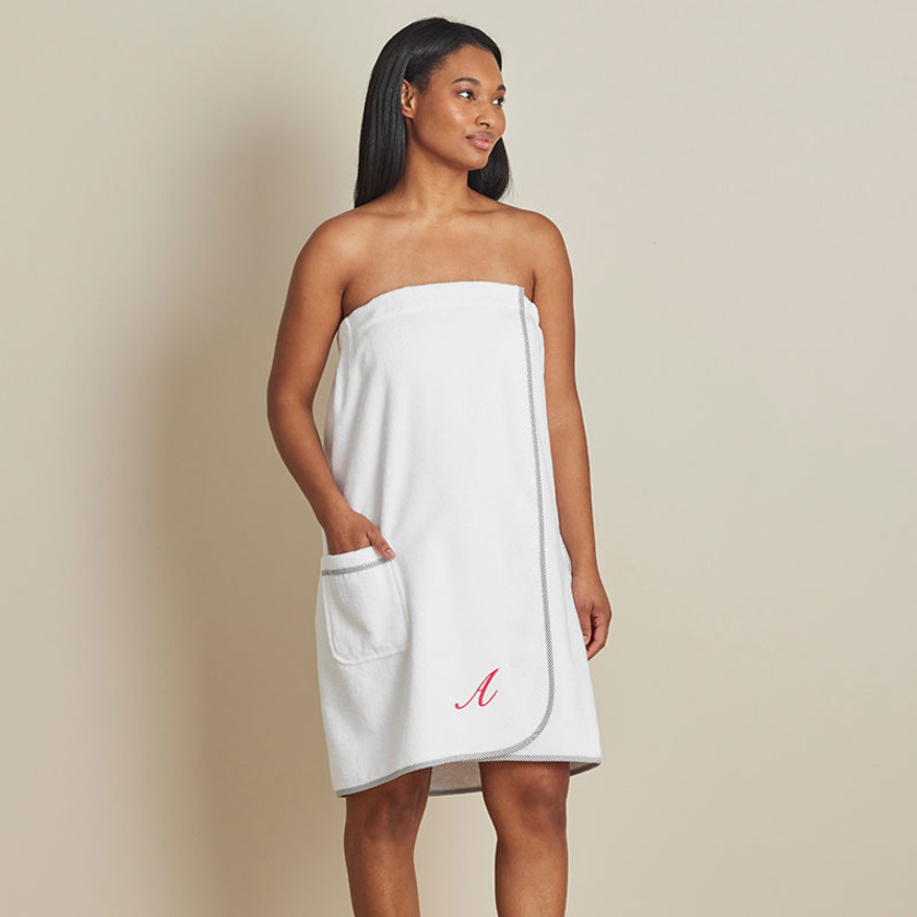 Contrast Piping Women's Shower Wrap - White/Black, S/M,White/Black