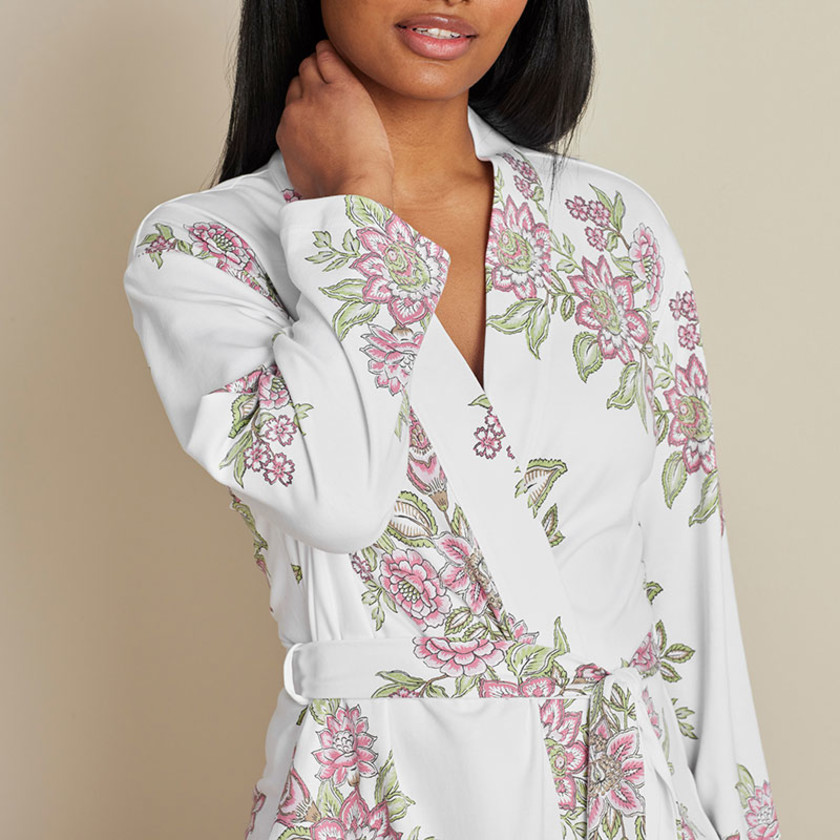 Printed Pima Cotton Kimono Robe - Jacobean Floral, XXL,Jacobean Floral