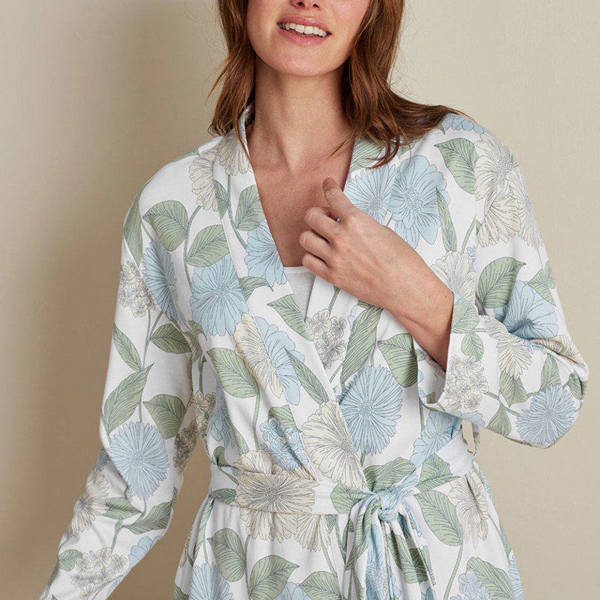 Printed Pima Cotton Kimono Robe - Meadow Blooms, XXL,Meadow Blooms