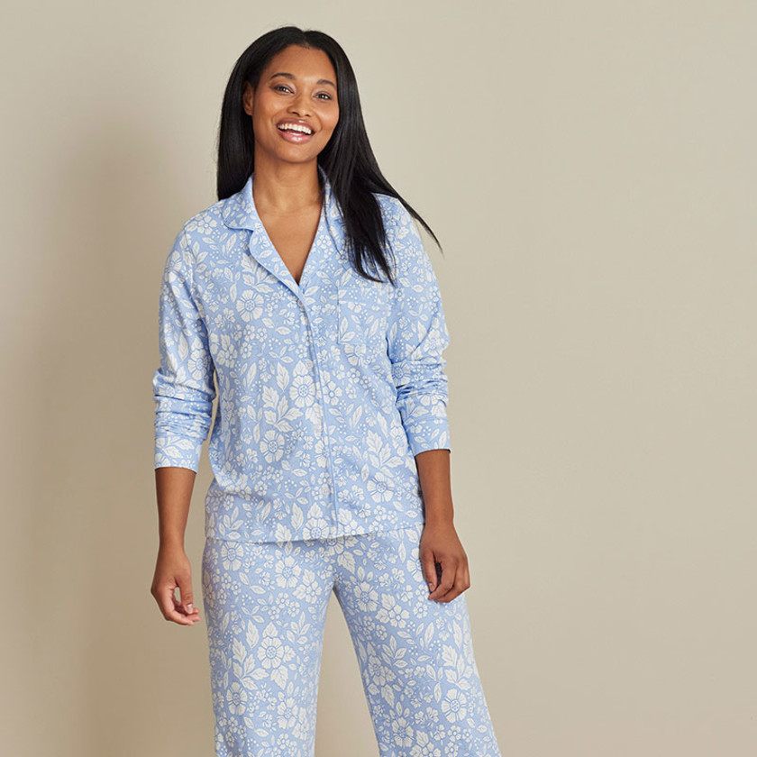Printed Pima Cotton Button-Down Pajama Set