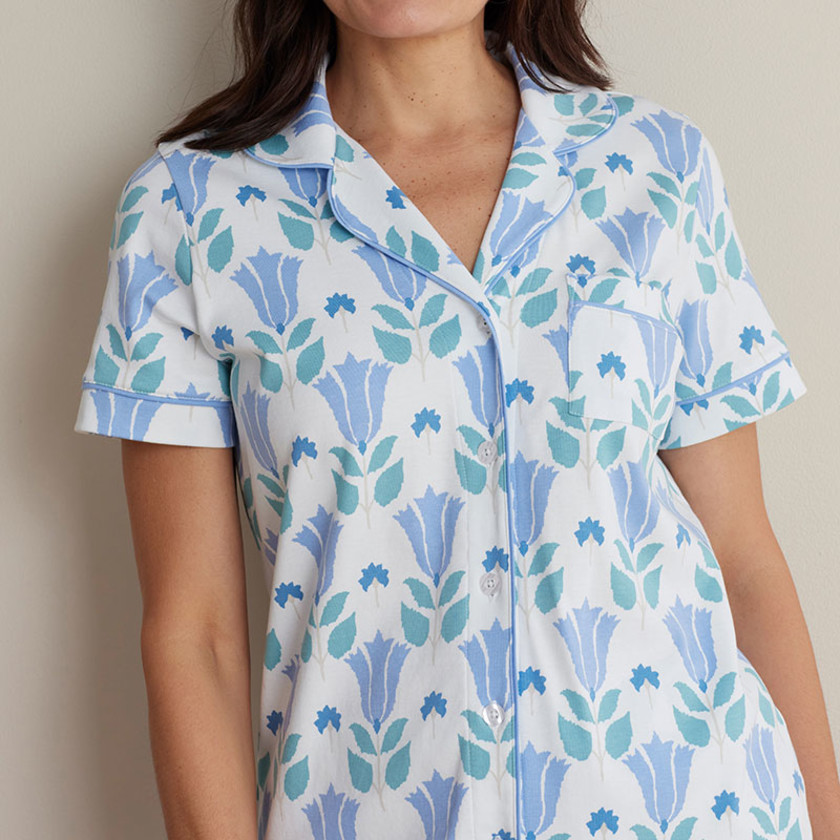 Printed Peruvian Cotton Women's Shorts Set - Alipore Blue, XXL,Alipore Blue