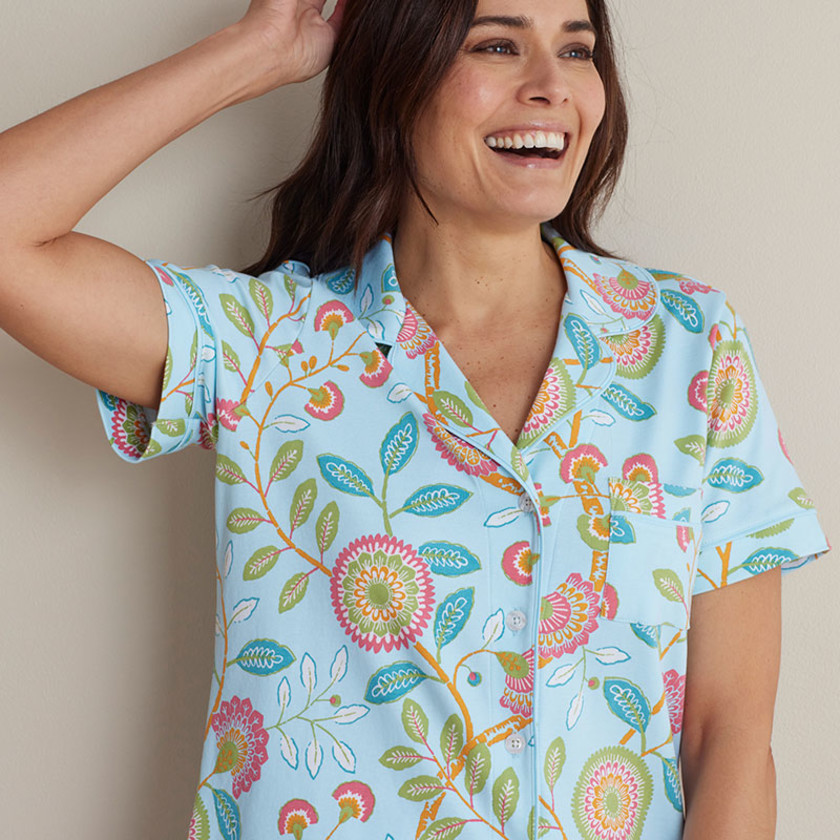 Printed Peruvian Cotton Women's Shorts Set - Dahlia Garden, XXL,Dahlia Garden
