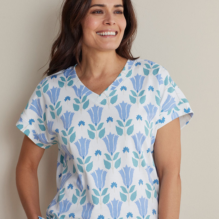Printed Peruvian Cotton Women's Jogger Pajama Set - Alipore Blue, XXL,Alipore Blue