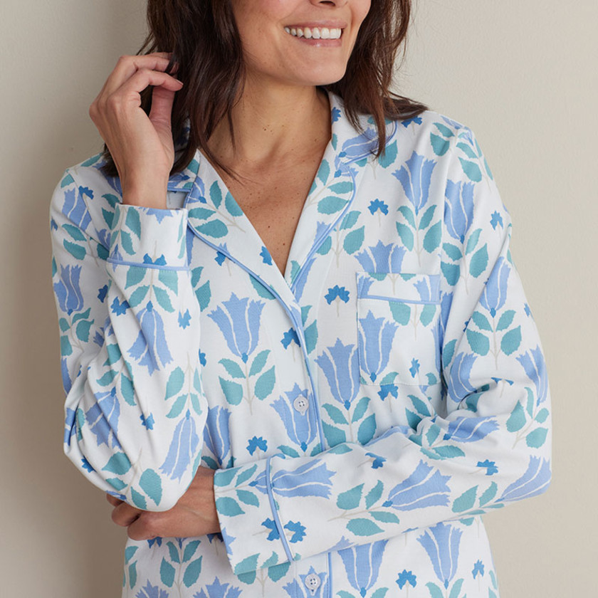 Printed Peruvian Cotton Women's Pajama Set - Alipore Blue, XXL,Alipore Blue