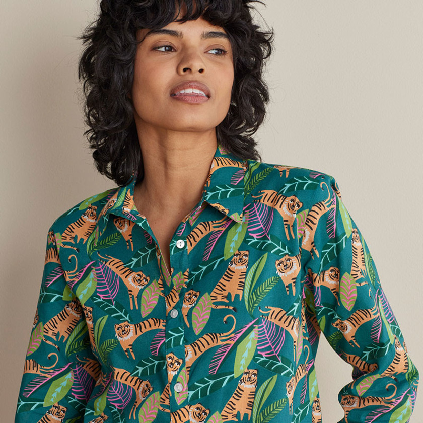Printed Voile Women's Cropped Pajama Set - Amravati, XL,Amravati