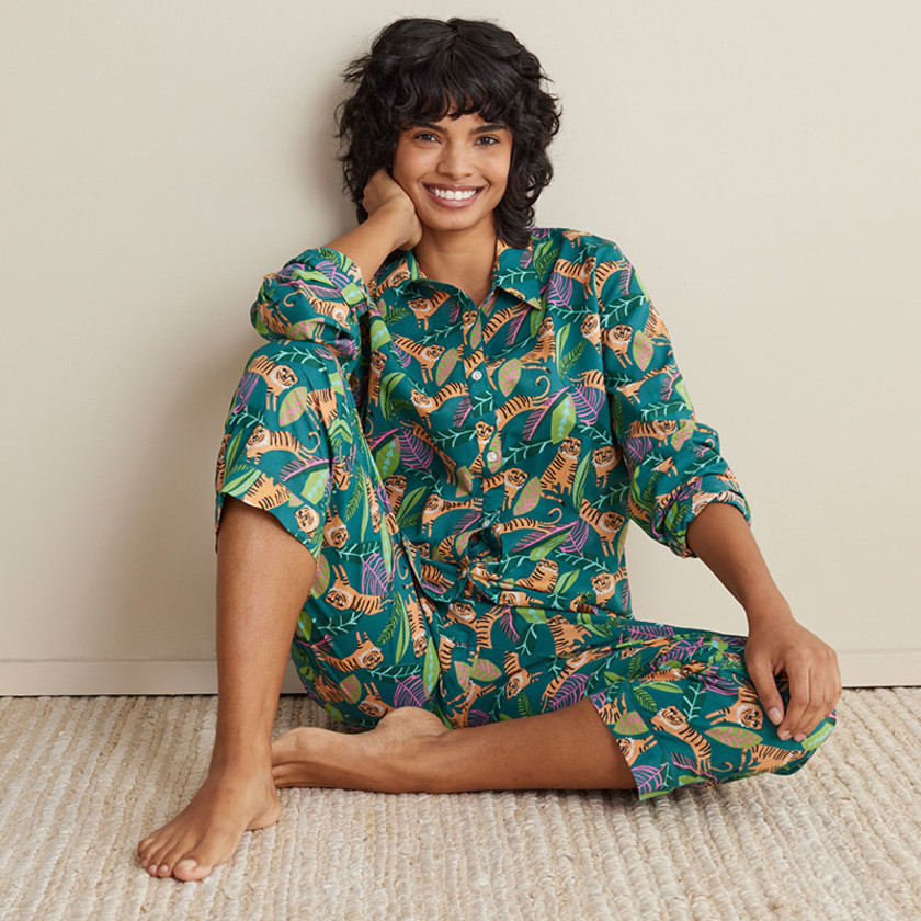 Printed Voile Women's Cropped Pajama Set