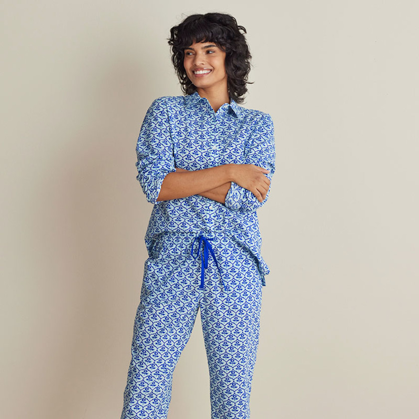 Printed Voile Women's Cropped Pajama Set