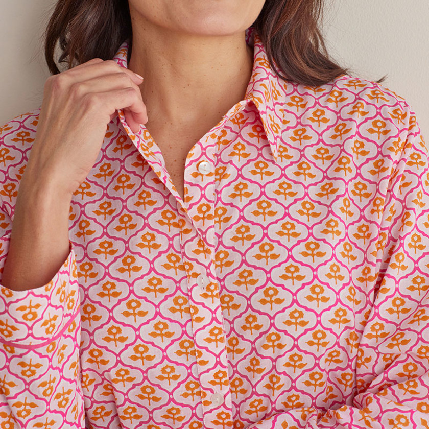 Printed Voile Women's Cropped Pajama Set - Mini Garden Pink, L,Mini Garden Pink